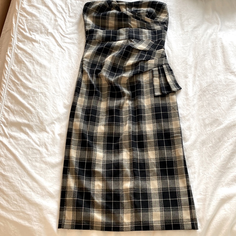 Stop Staring Plaid strapless dress small